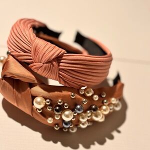 Elegant beige blush embellished and blush pink knotted head band  with Pearls